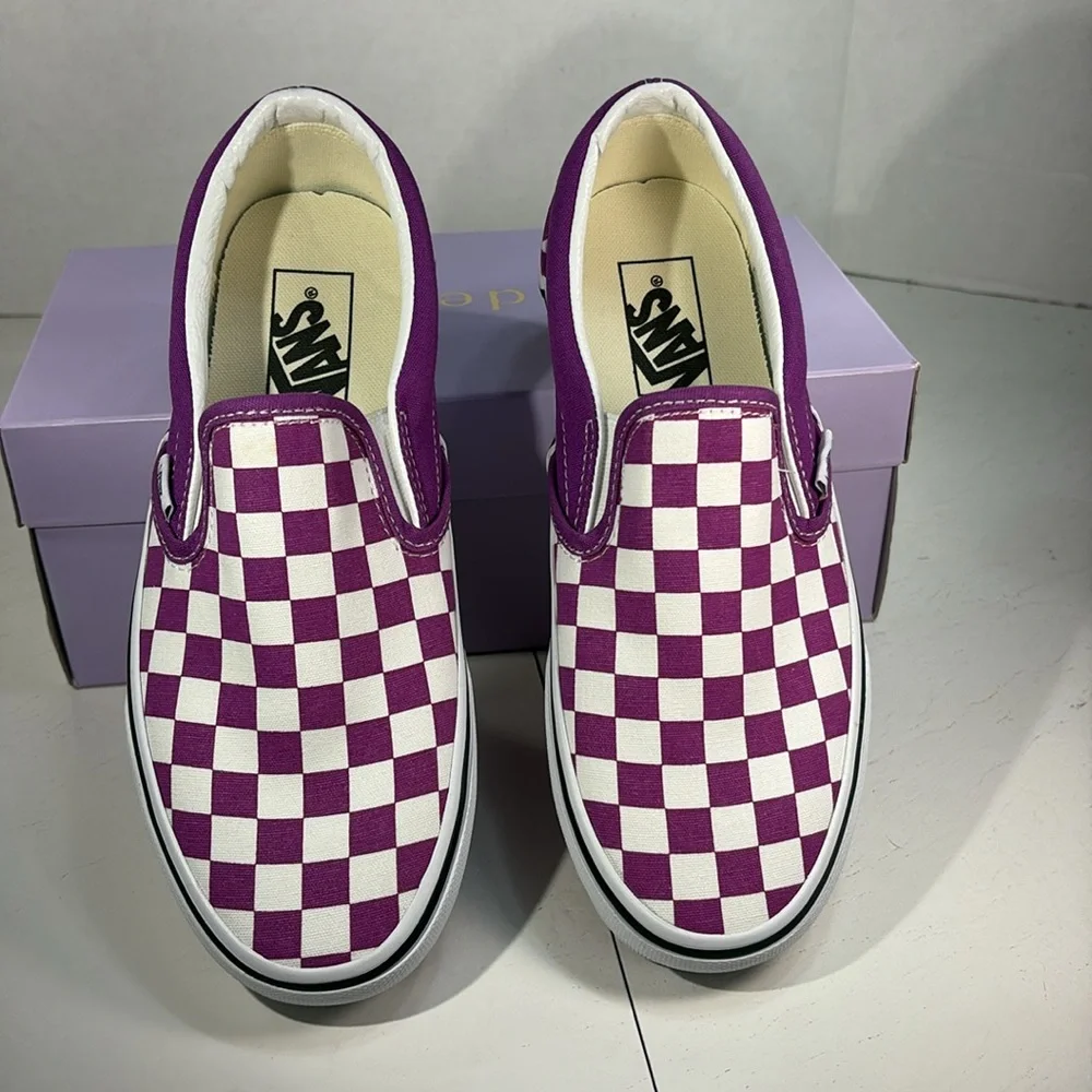 Vans Violet and White Checkered Slip-Ons Women’s 8.5